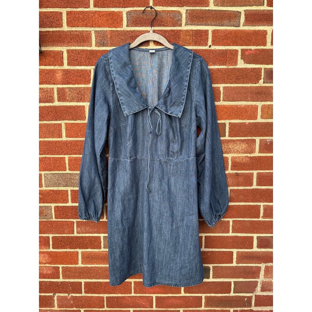 Old Navy Chambray Denim Dress Medium 100% Cotton Long Sleeve Boho Cottagecore - Picture 2 of 11